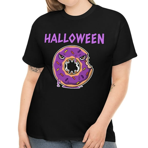Mad Donut Halloween Shirts for Women Plus Size 1X 2X 3X 4X 5X Spooky Food Plus Size Halloween Costumes for Women