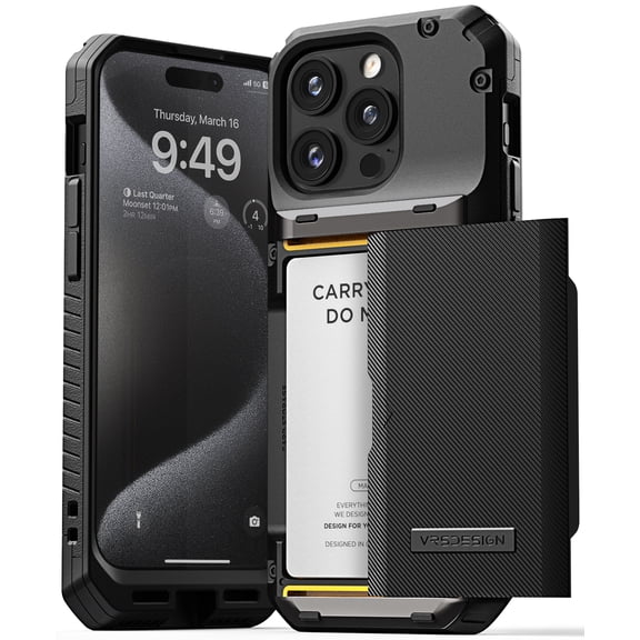 VRS DESIGN Phone Case for iPhone 15 Pro (2023), [Damda Glide Pro] Premium Sturdy Semi Auto Wallet [4 Cards] Case (Groove Black)
