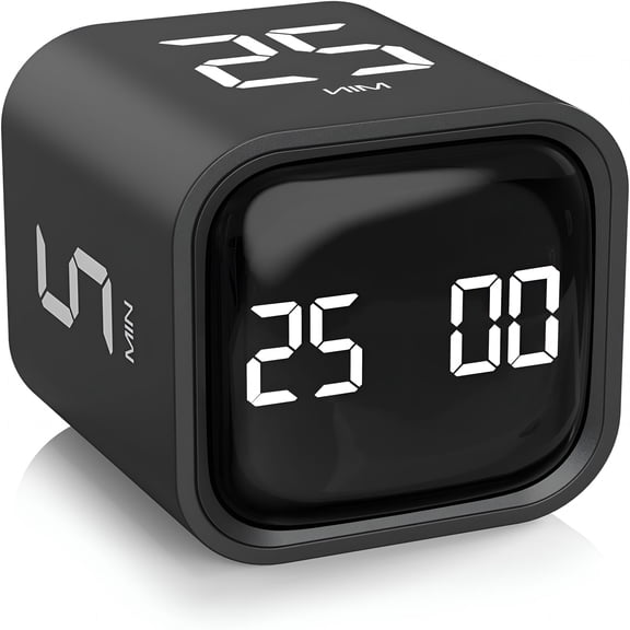GJX Timer-Rotating Pomodoro Timer 5,25,10 50 Minutes Preset,Desk Productivity Timer w/Gravity Sensor,Cube Timer,for Work,Study,Back to School,Kitchen,One Size