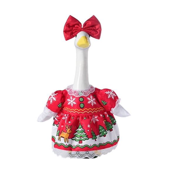 GUCHO Porch Goose Outfit with Snow Flower Holiday Decor ,Dresss for 23inch Goose Statu,Red