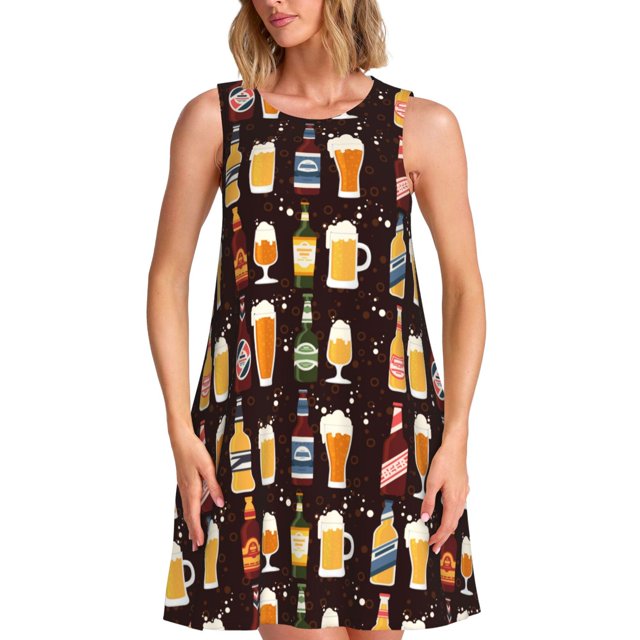 Disketp Beer Bottles1 para Vestido sin Mangas para Mujeres, Vestidos de Verano para Mujeres, Casual y Holgado para la Playa