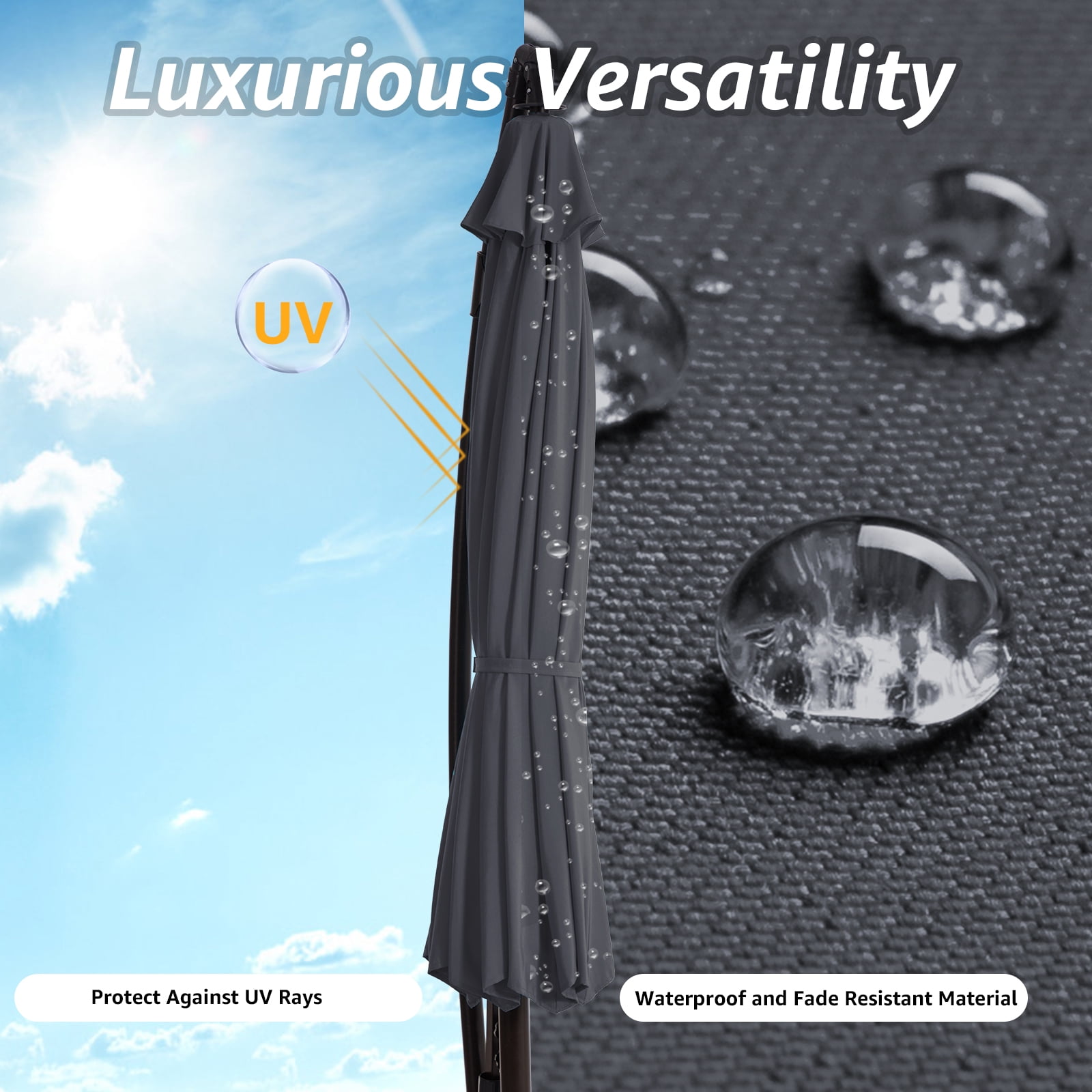 WULFUL 10ft Offset Hanging Outdoor Cantilever Patio Umbrella for Garden, Gray