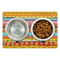 thumbnail image 1 of Colorful Pet Mat for Food and Water, Horizontal Striped Pattern with Heart Circles Spirals and Flowers Artprint, Non-Slip Rubber Mat for Dogs and Cats, 18" X 12", by Ambesonne, 1 of 2