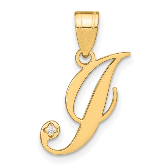 14k Yellow Gold Script Initial Pendant with Diamond Accent for Women, Jewelry Stores Network