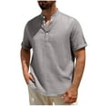 thumbnail image 2 of COSFO Mens Shirts Gray V Neck Short Sleeve Cotton Linen Basic Tops Pullover Relaxed Fit with Pockets Button Mens Classic T-Shirt, 2 of 7