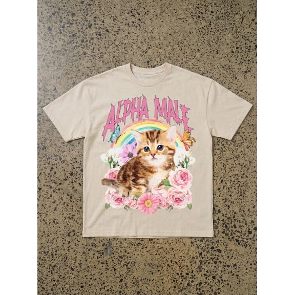 Funny Kitten T-Shirt Alpha Cat Meme Shirt Cute Rainbow Floral Kitty Graphic Tee Aesthetic Pet Lover Gift Unisex