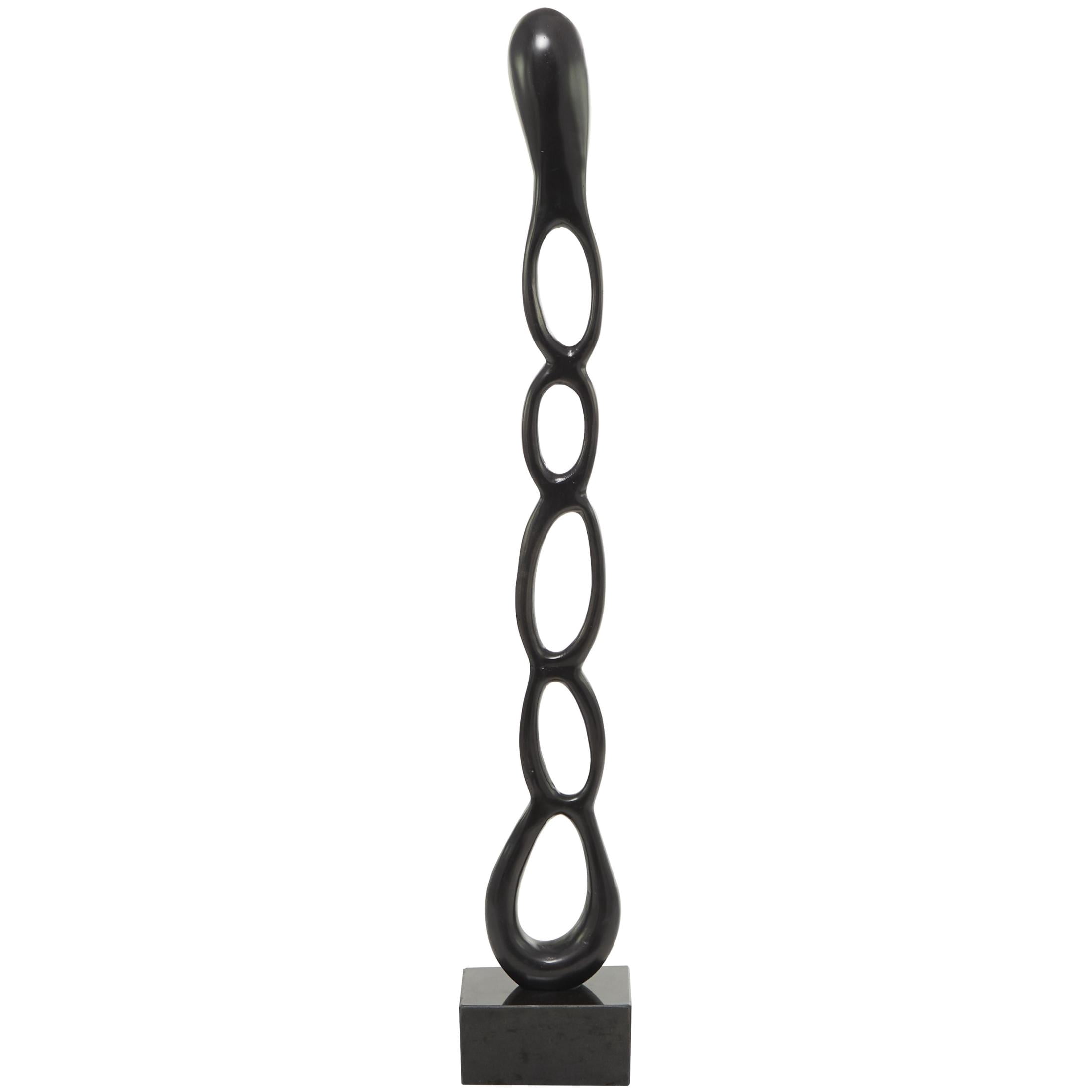 8" x 51" Black Aluminum Metal Tall Linked Floor Abstract Sculpture with Black Base, by DecMode