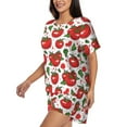 thumbnail image 2 of Naloa Hand Drawn Tomatoes Women's Short-Sleeved Pajama Set, Loungewear, Summer pajamas, Breathable Cozy - X-Large, 2 of 9