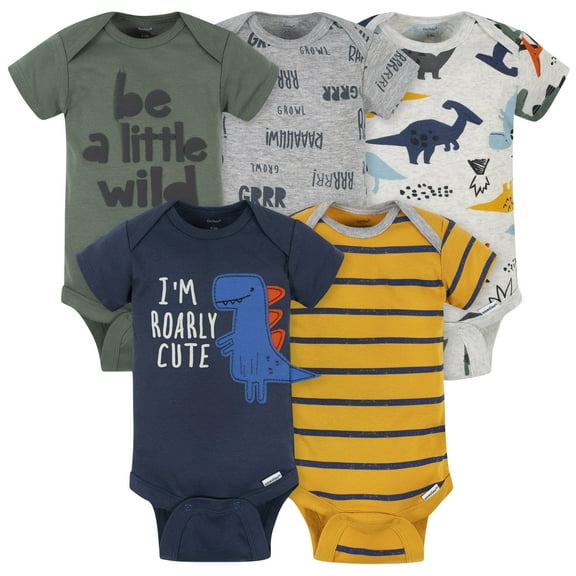 5-Pack Baby Boys Dino Short Sleeve Onesies Bodysuits Newborn