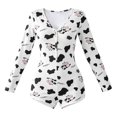 thumbnail image 4 of JIAYUE Women Bodysuit Pajamas Long Sleeve V Neck Button Front Cute Print Stretchy Loungewear Romper for Bedroom Rest, 4 of 6