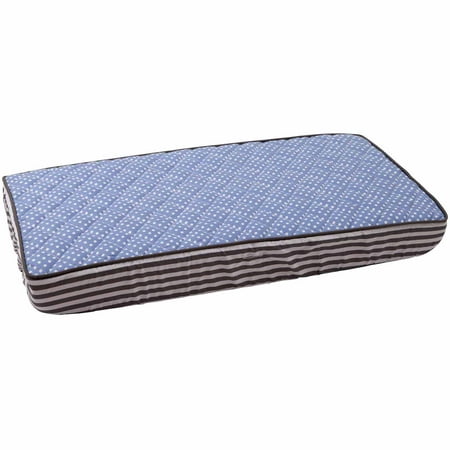 Bacati - Elephants Pin dots Quilted Top 100% Cotton Percale with Polyester Batting Diaper Changing Pad Cover, Blue/Gray