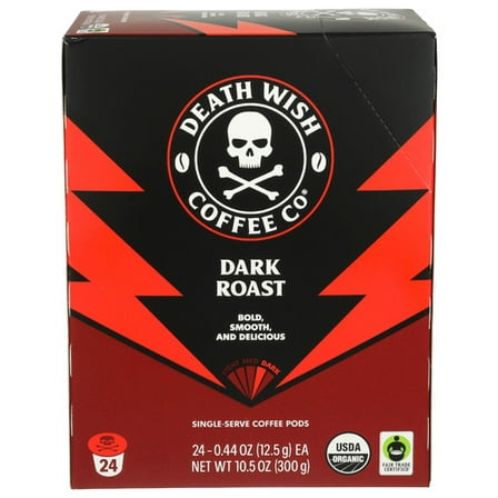 (Pack of 4) Death Wish Coffee Dark Roast Whole Bean 24 Cp