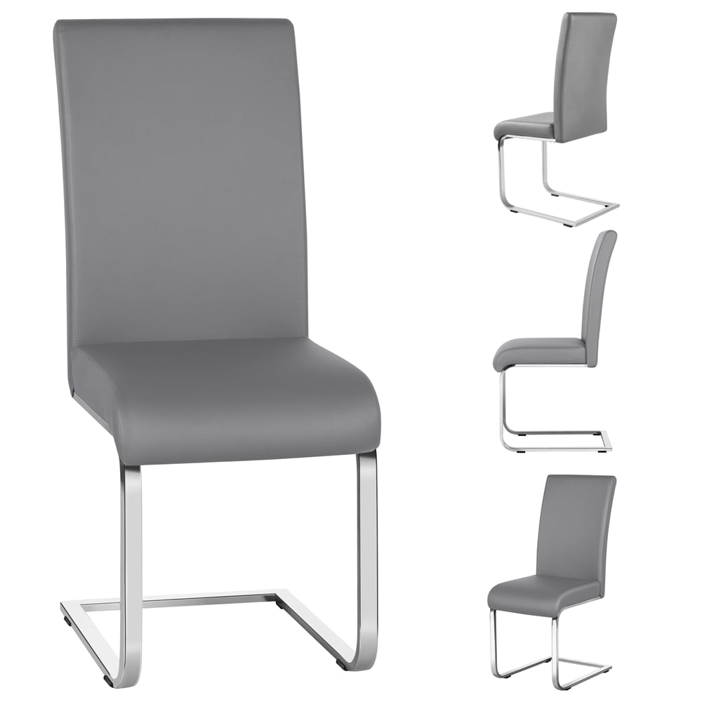 Alden Design 2pcs PU Leather Dining Chair Highback for Home, Light Gray