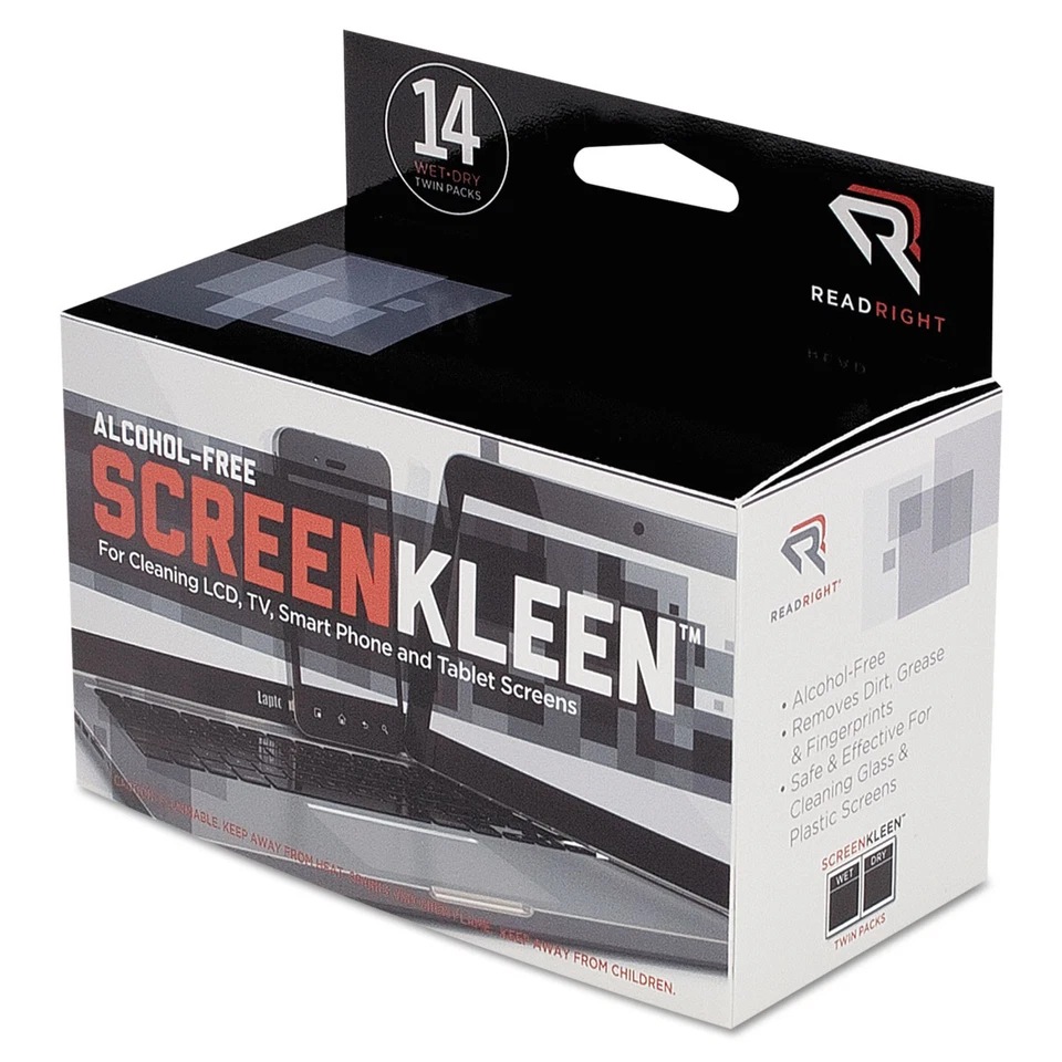 FLINT - Read Right Screenkleen Alcohol-Free Wipes Cloth 5 X 5 14/Box Rr1291