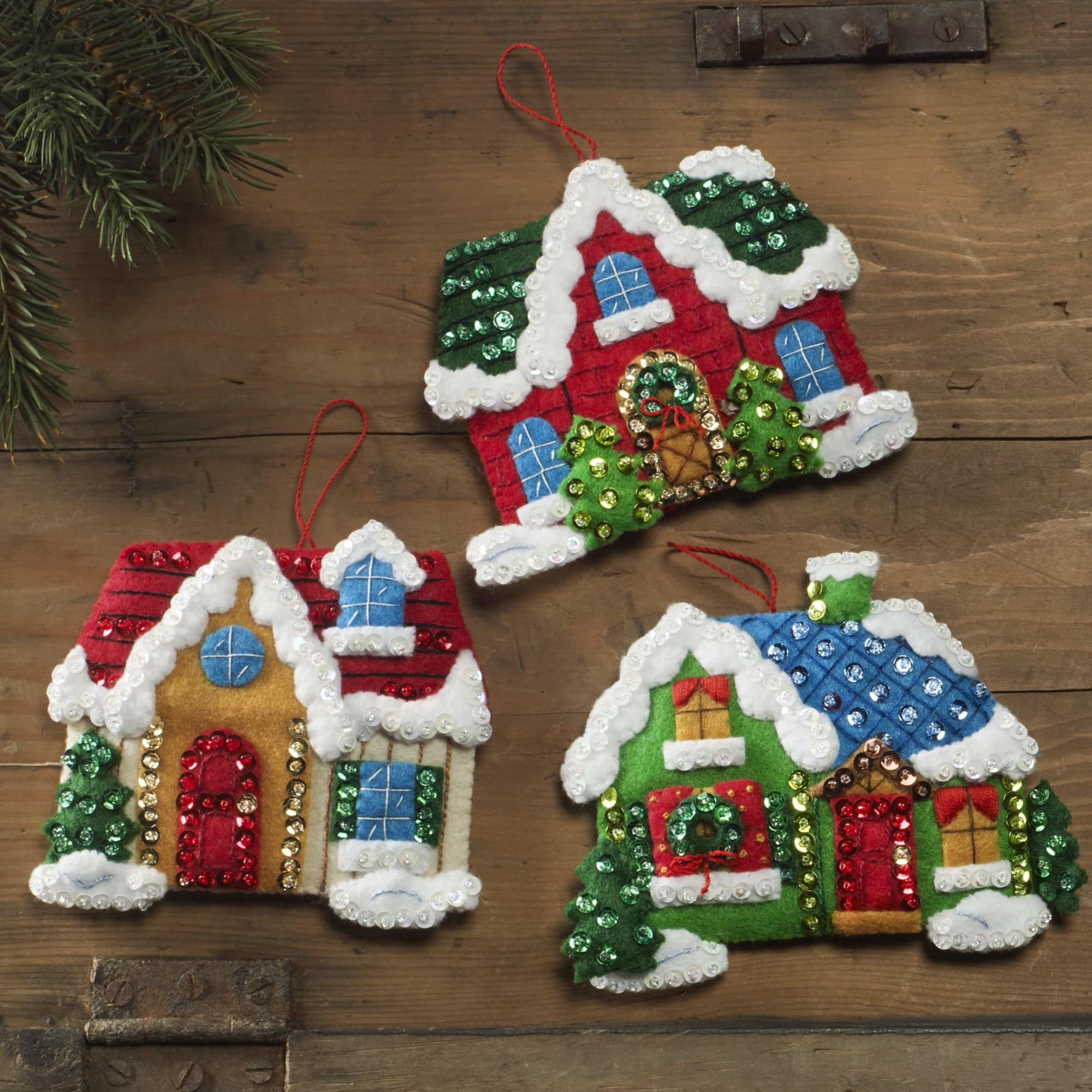 Bucilla Christmas Village 6 Count Felt Applique Ornament Kit, 5 x 4.5 in