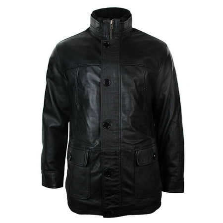 Mens Slim Fit Real Leather Safari Military Army Hunting Jacket Black Brown