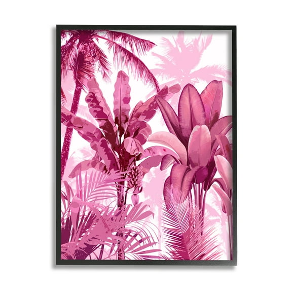 Stupell Industries Pink Tropical Palm Leaves Botanical & Floral Painting Black Framed Art Print Wall Art, 11 x 14