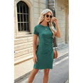 thumbnail image 7 of Round Neck Short Sleeve Dress Dark Green L, 7 of 7