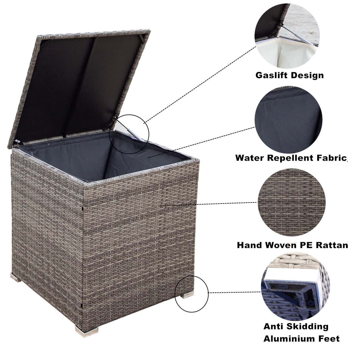 PORKISS 4 Piece Patio Furniture Set, All-Weather Wicker Rattan Outdoor Sectional Sofa Set with Cushions and Storage Box for Garden Poolside, Grey