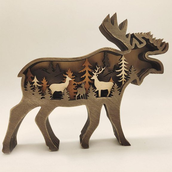 Wooden Animals Ornaments Standing Christmas Figures Art for Desk Bedroom Decoration kids Elk