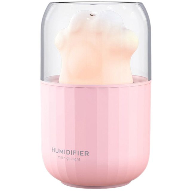 Minihumidificador de aire de escritorio de iones negativos con luz de noche pequeña y garra de gato portátil con USB, pulverizador silencioso de escritorio,