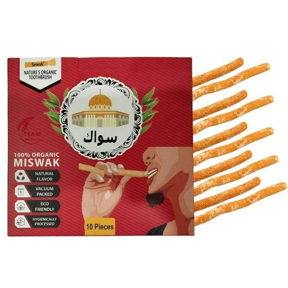 SEWAK Miswak Sticks for Teeth Natural Toothbrush Organic مسواك Vegan and Cruelty Free Vacuum Sealed (Pack of 10)