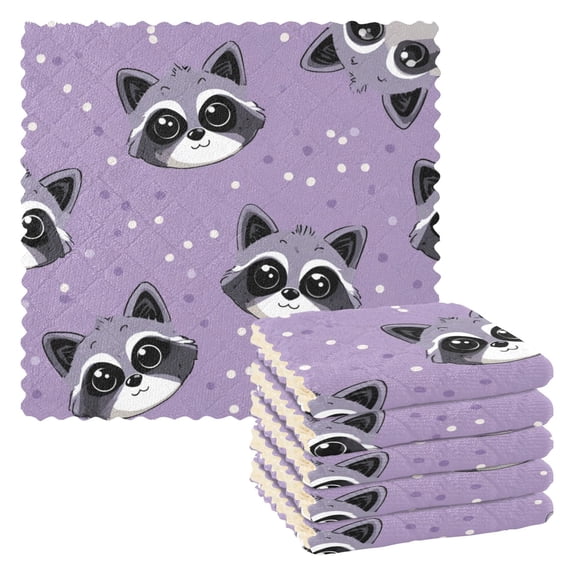 6 Pieces of Kitchen Towels 11x11Inch Kitchen Dish Cloths Kitchen Dish Towels Reuseable Cleaning Cloths Raccoon