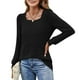 thumbnail image 2 of Camiseta con cuello cuadrado para mujer, Tops de manga larga plisados de Color puro informal de moda para ir de compras en el trabajo, negro M, 2 of 7