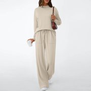 SUNBS Two Piece Sets for Women Fall Outfits Lounge Sets Mock Neck Tops Wide Leg Pants Vacation Travel Airport Outfits