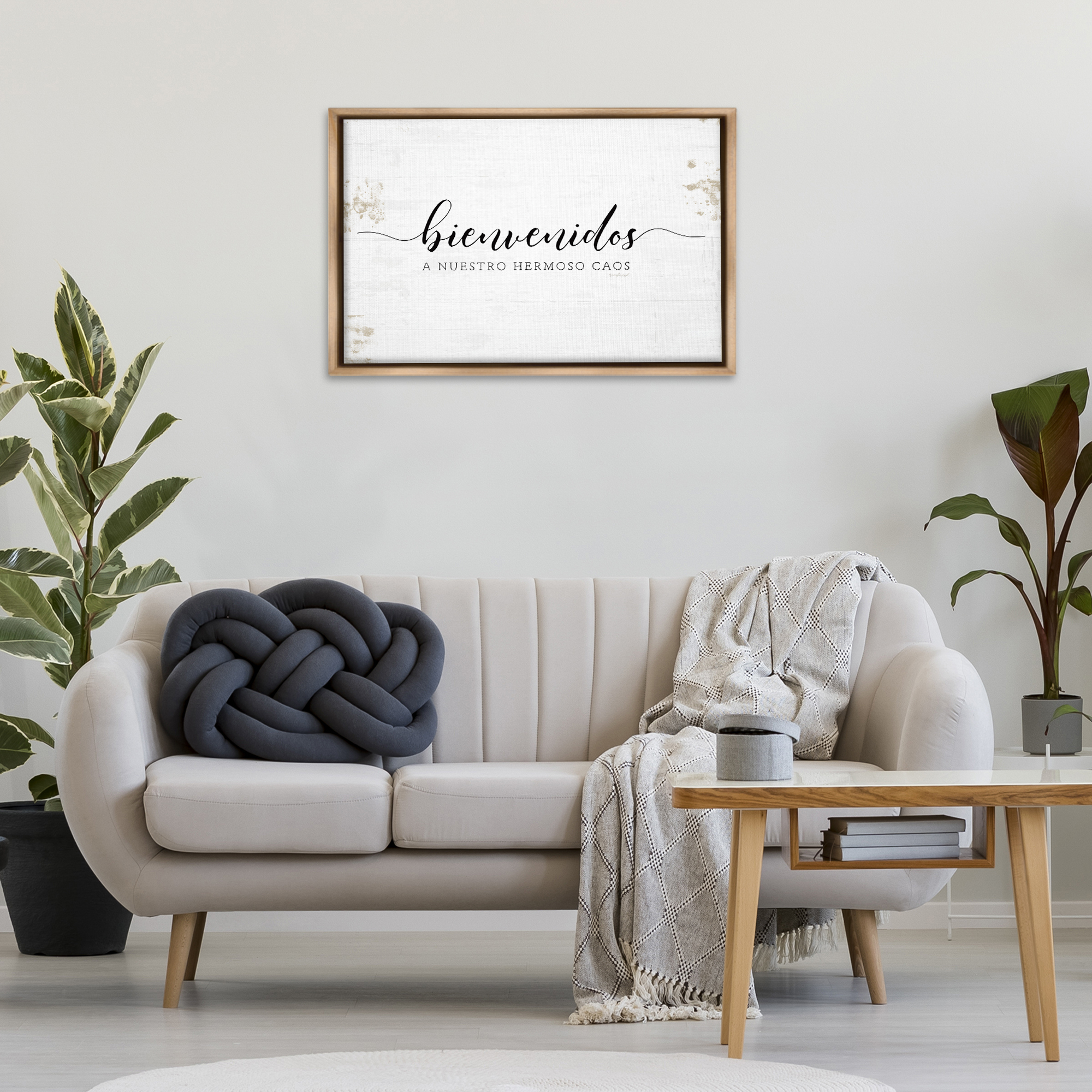 Stupell Industries Bienvenidos a Nuestro Hermoso Caos Inspirational Quotes & Sayings Painting Brown Floater Framed Art Print Wall Art, 31 x 21