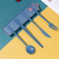 thumbnail image 2 of Juego de cubiertos portátiles de paja de trigo | Cuchillo, tenedor, cuchara, palillos en caja extraíble | Plástico ligero apto para uso alimentario | Juego de 5 piezas para estudiantes, viajes y uso, 2 of 7