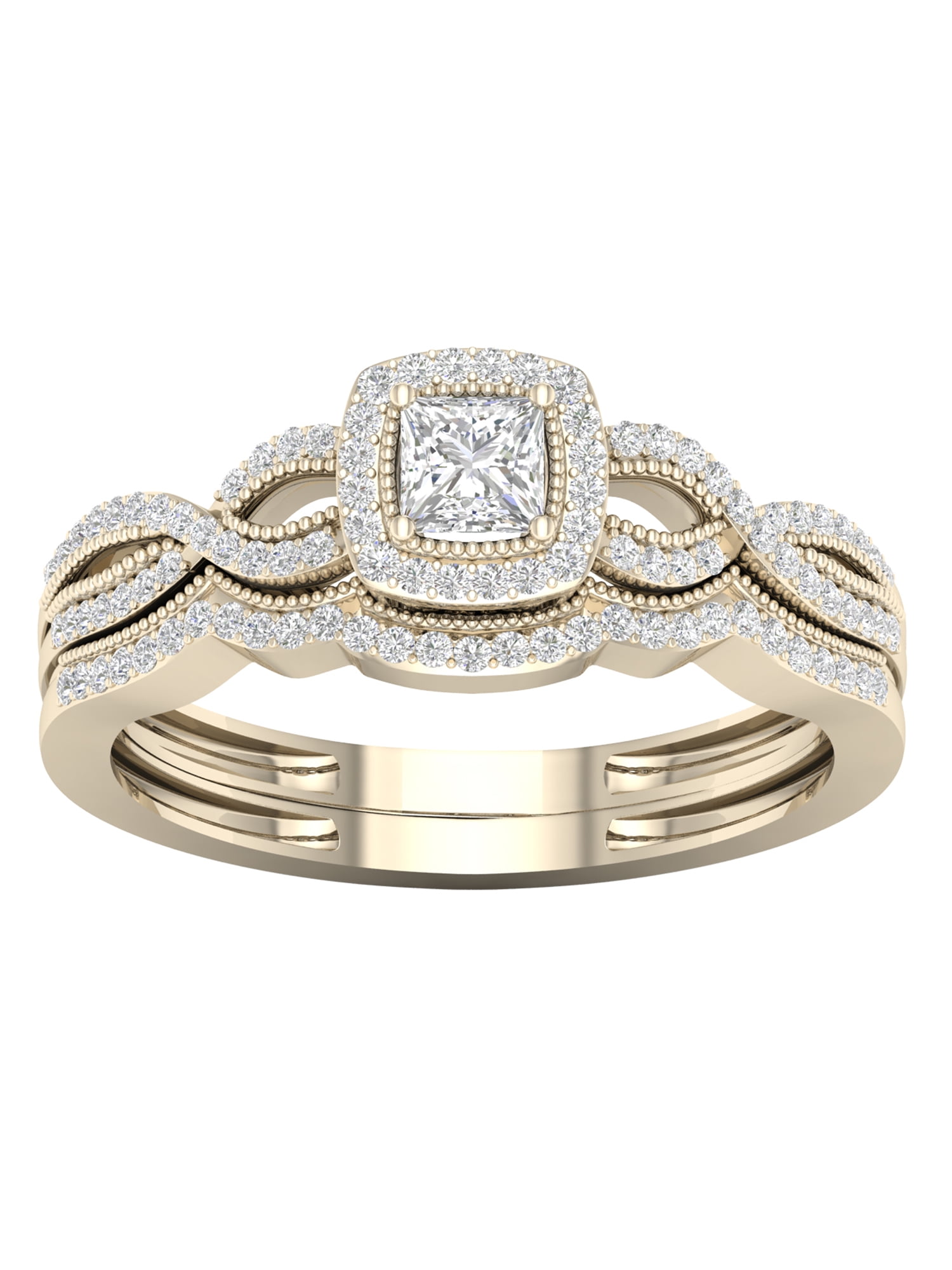 IGI Certified 10k Gold 1/3 Ct TDW Diamond Halo Engagement Ring Set I-J,I2 