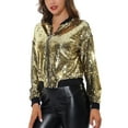 thumbnail image 4 of Chaqueta bomber de mujer con lentejuelas INSPIRE CHIC, cierre de cremallera, bolsillos ocultos, color dorado, 4 of 6