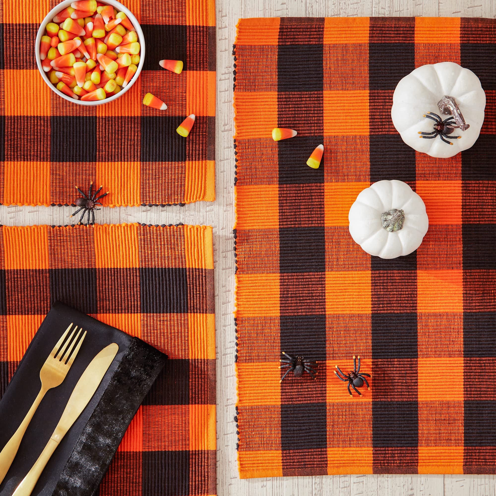 Design Imports CAMZ15345 Orange Buffalo Check Ribbed Placemat - Set of 6
