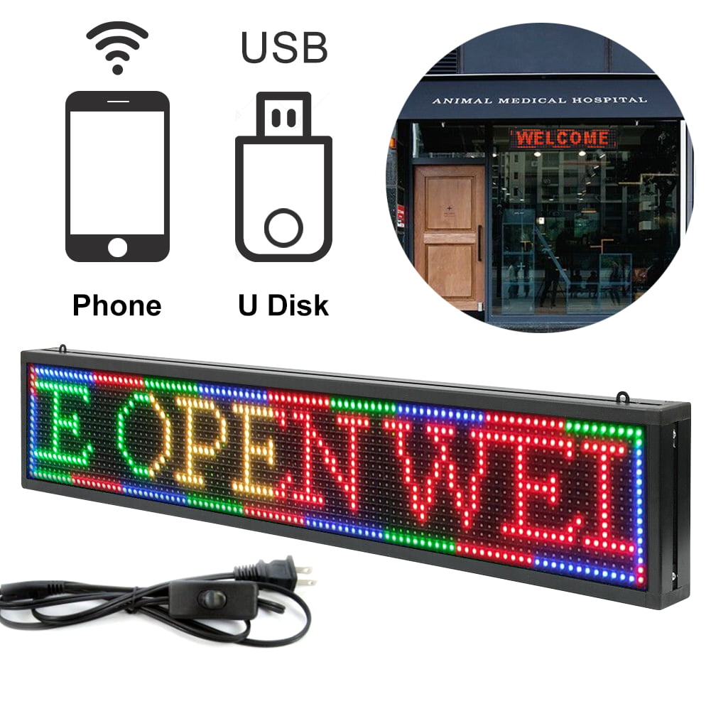 APP LED SCROLLING SIGN FOR SEMI OUTDOOR AND INDOOR USE GREEN 40X8 INCHES WIFI 