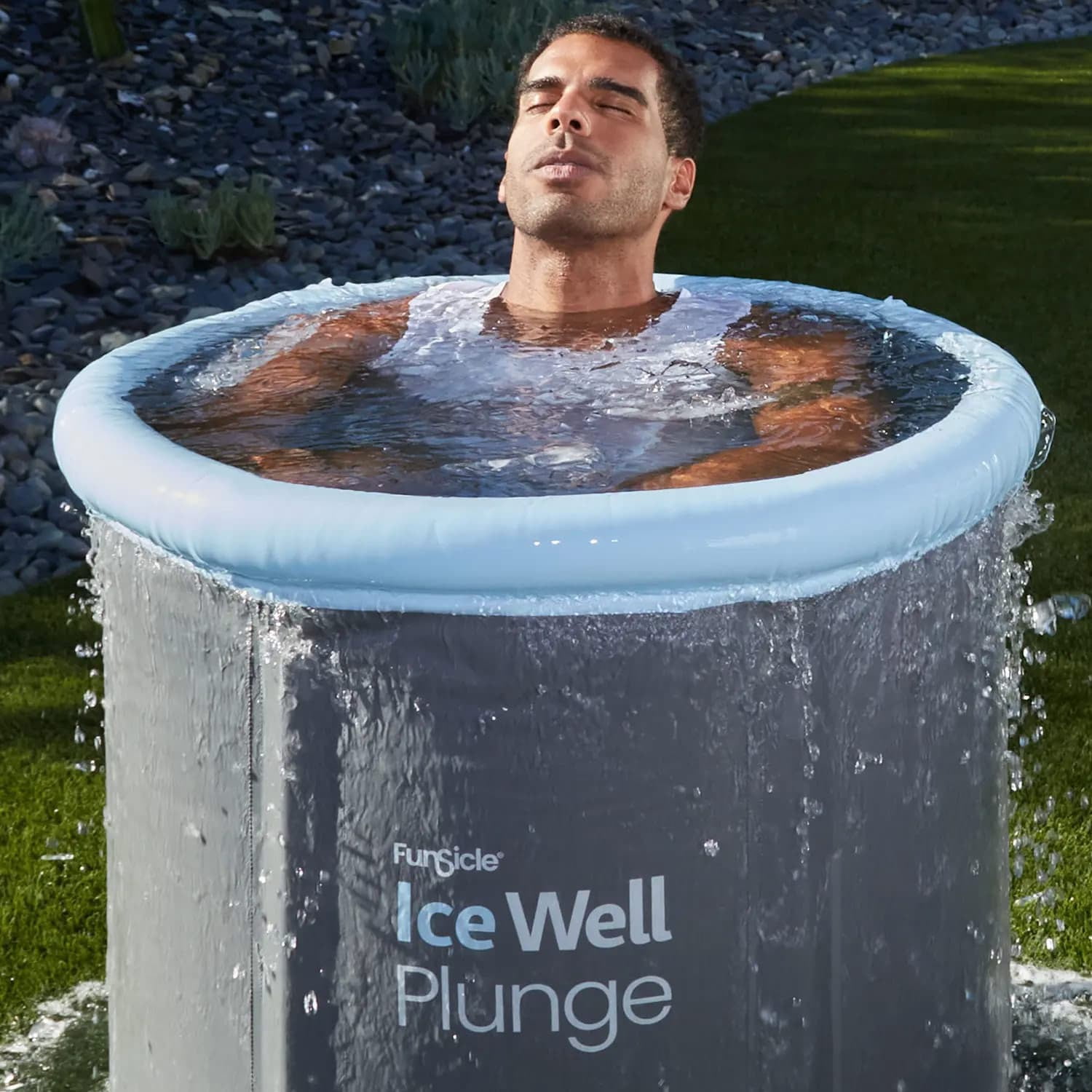 Funsicle 30” x 30” Ice Well Plunge, Portable Cold Plunge Immersion Tub, Indoor and Outdoor Use, Includes Air Pump, Thermometer, Inflatable Lid, Cover and Storage Bag, Cool Gray, Adults