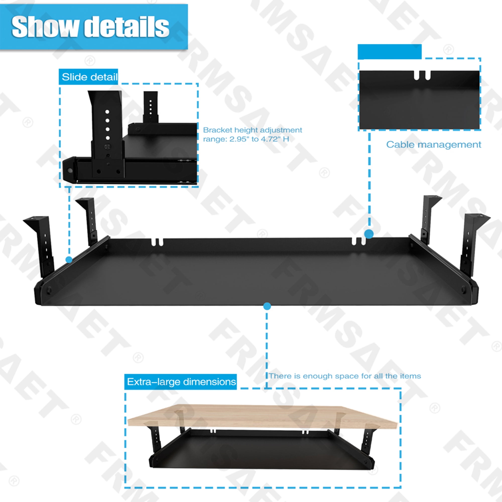 FRMSAET Under Desk Mounting Keyboard Tray All-Metal Material Office Drawer Organizer (24 inches, Black)