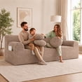 thumbnail image 2 of SESSLIFE 3 Seater Sofa Couch, Comfy Extra Deep Seat Cloud Couch with 3 Pillows and Side Pockets, Corduroy Low Profile Floor Sofa for Living Room, Compact No Assembly Couch, Camel, 2 of 8