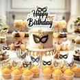 thumbnail image 2 of 25 Pcs Black Gold Masquerade Birthday Cake Decorations - Masquerade Happy Birthday Cake Topper, Masquerade Cupcake Toppers for Women, Masquerade Mardi Gras Party Supplies, 2 of 6
