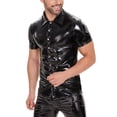 thumbnail image 6 of Men Shiny PVC Leather Shirt, Short Sleeve, Male Glossy Leather Casual Tops, 6 of 8