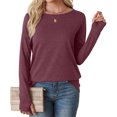 thumbnail image 5 of Lmnyox Long Sleeve Casual Shirts for Women Dressy Fashion Crew Neck Solid Tops Basic Work Tees with Thumbhole, 5 of 9