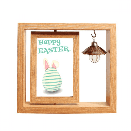 Happy Easter Festival Egg Stripe Wooden Rotating Picture Photo Frame 4x6