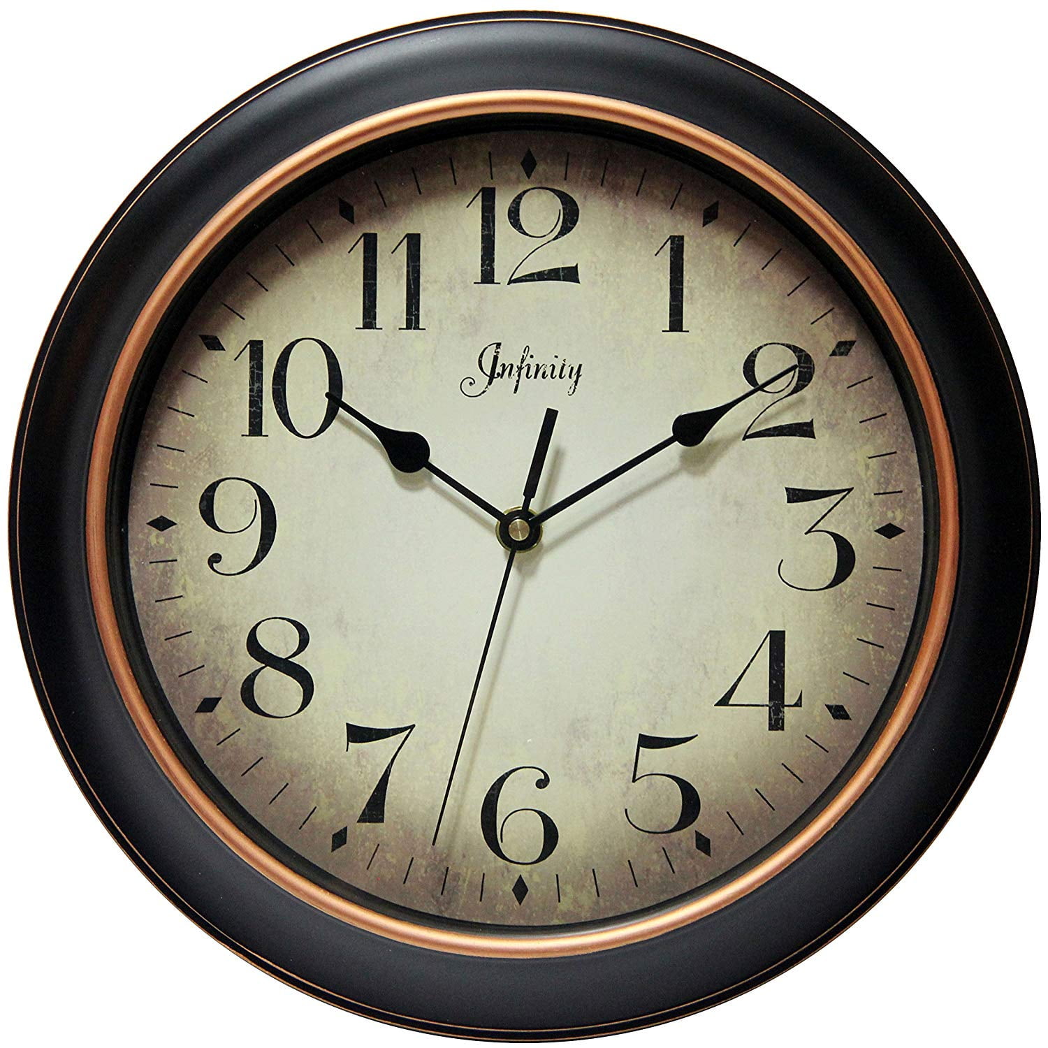 Infinity Instruments Silent Sweep Wall Clock Black Case Wine and Grape Design 