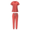 thumbnail image 2 of Scrubs for Men Set V Neck Scrub Top and Cargo Pants - Muti Pockets Men Scrubs 2 PC Set Watermelon Red, 2 of 7