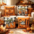 thumbnail image 3 of Coolmade Fall Throw Pillow Covers 18x18 Set of 4, Buffalo Plaid Pumpkin Thankful Blessed Farmhouse Decor, Indoor Outdoor Use for Couch Sofa Porch Thanksgiving Home Decorations, 3 of 7