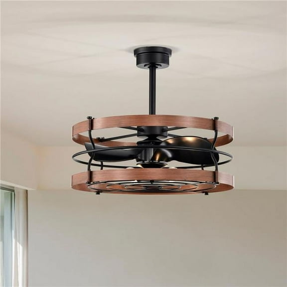 Isla 26 in. 6-Light Indoor Matte Black and Brown Faux Wood Grain Finish Ceiling Fan with Light Kit