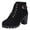 Black, variant on Womens Platform Ankle Boots Waterproof Leather Buckle Strap Lace up Mid Block Heel Casual Round Toe Dressy Short Fall Winter Booties