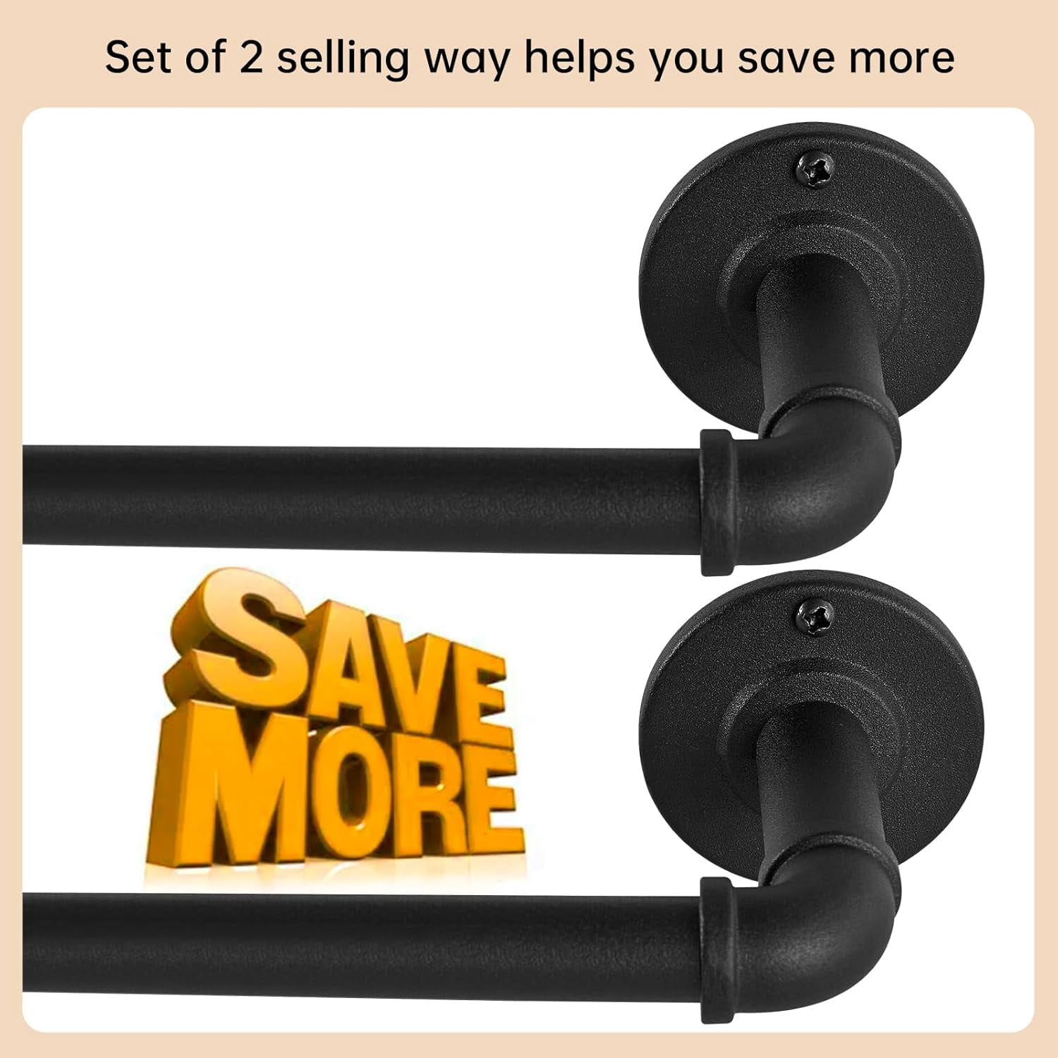 UniVerse 2 Pack Industrial Curtain Rods for Windows 48 to 84 Inches, Blackout Wrap Around Curtain Rod, for Indoor and Outdoor, 5/8 Inch Diameter, 35 to 75 Inches, Black