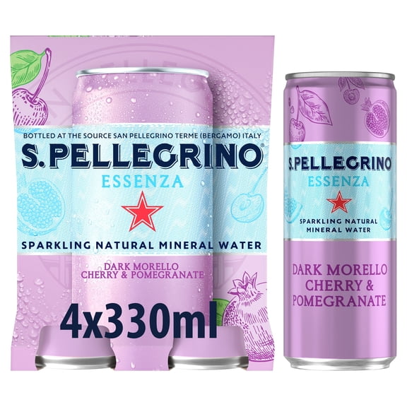 San Pellegrino Essenza Infused Sparkling Water Cherry & Pomegranate 4x330Ml, Imported from Britain