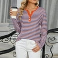 thumbnail image 7 of Blmnix Pink Boho Tops V-Neck Striped Graphic Tees Long Sleeve Tunic Tops, 7 of 7